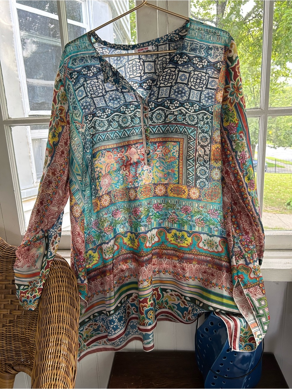 Johnny Was Turquoise, Rust & Gold Patchwork Tunic